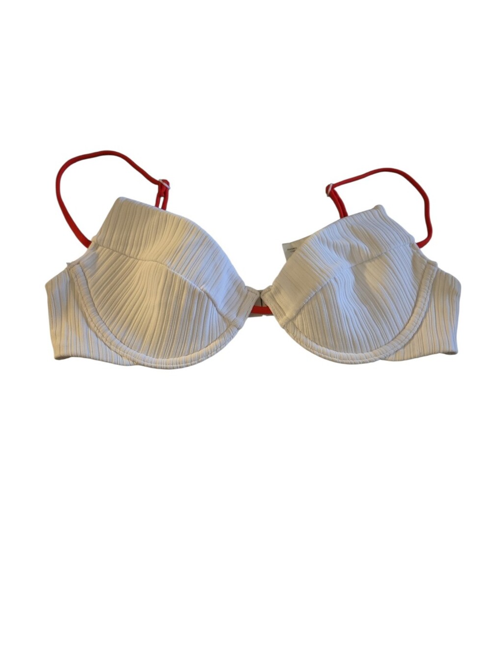 NWT Onia Swim Johana Ribbed Lightly Lined Bikini Top White Red Detailing Small